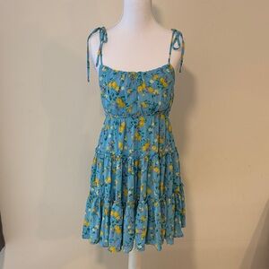 Blu Pepper Blue Dress with Yellow Floral Pattern - NWT